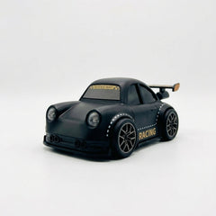 Black mini RC racing car close up