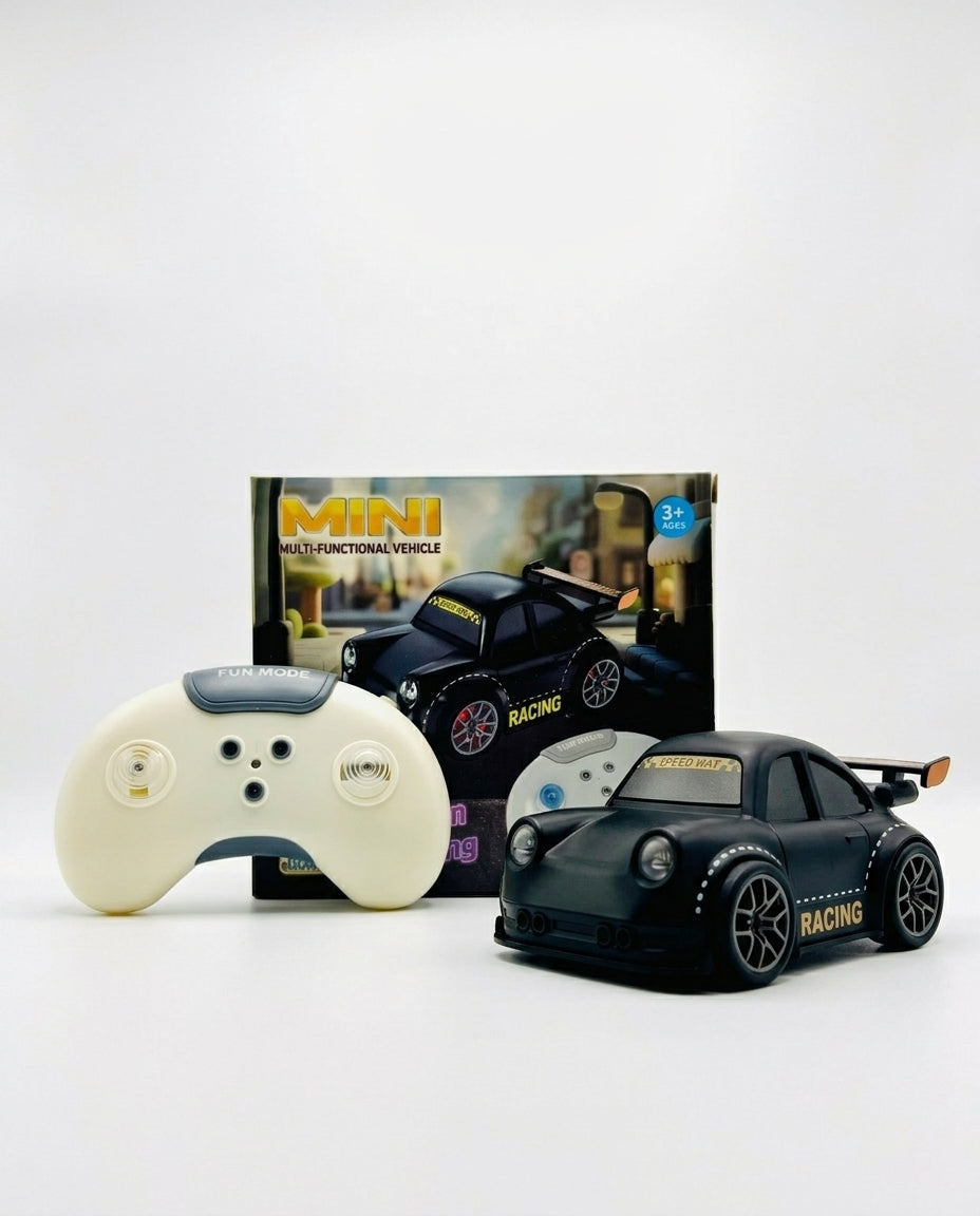 Black RC car with controller and packaging
