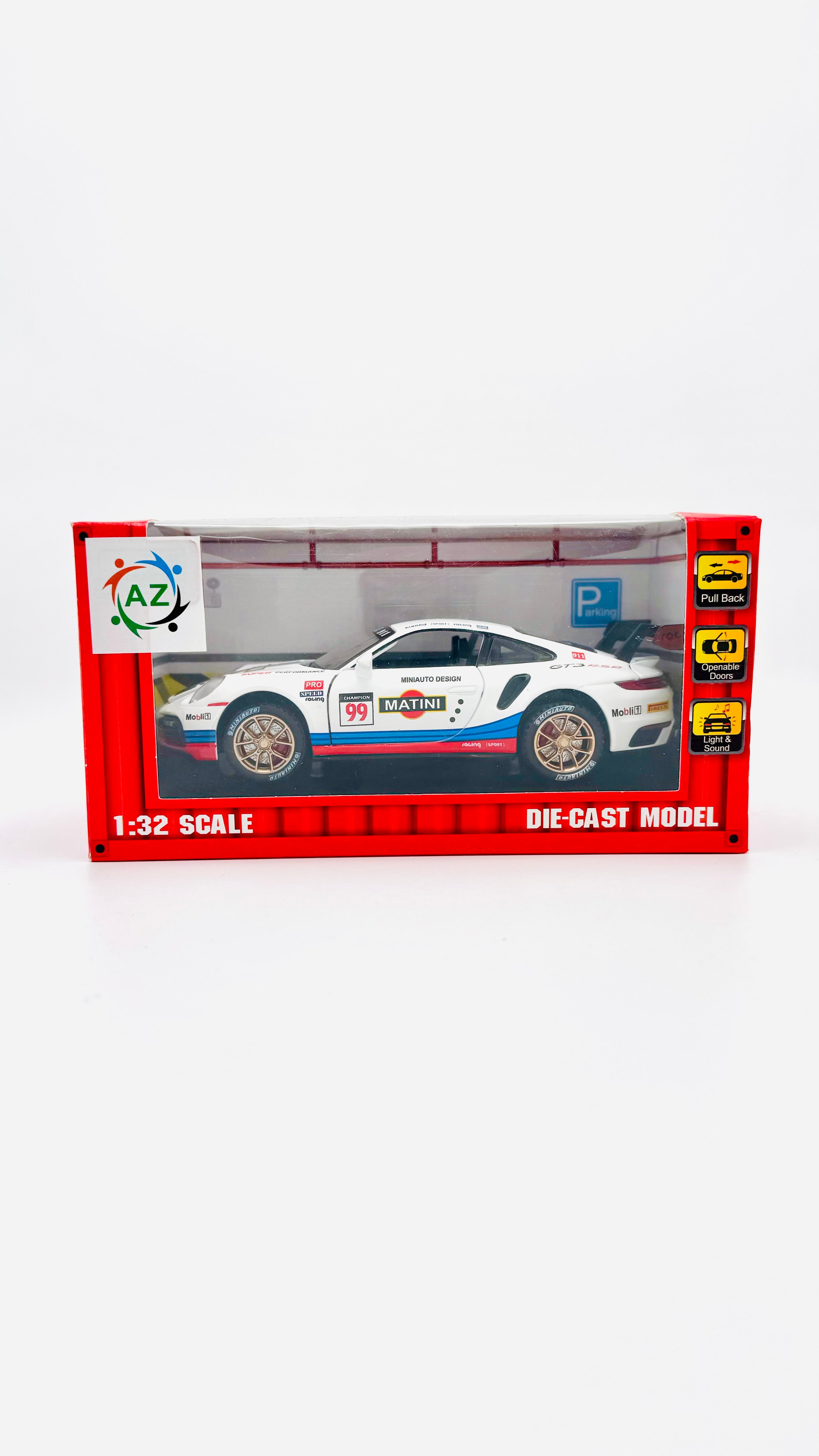 1:32 die-cast racing car in window gift box