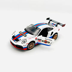 White racing car with doors open