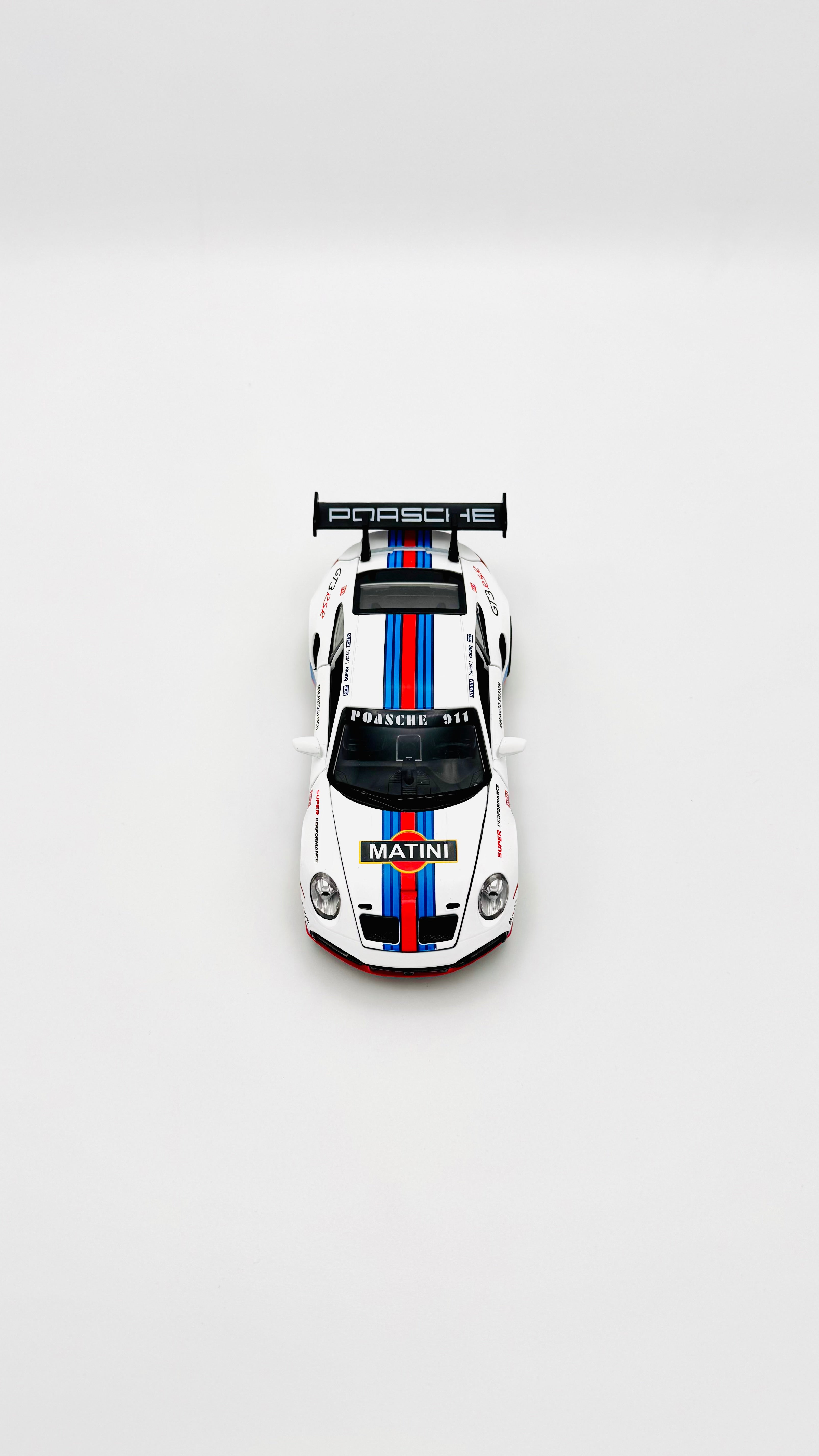 White racing car viewed from above