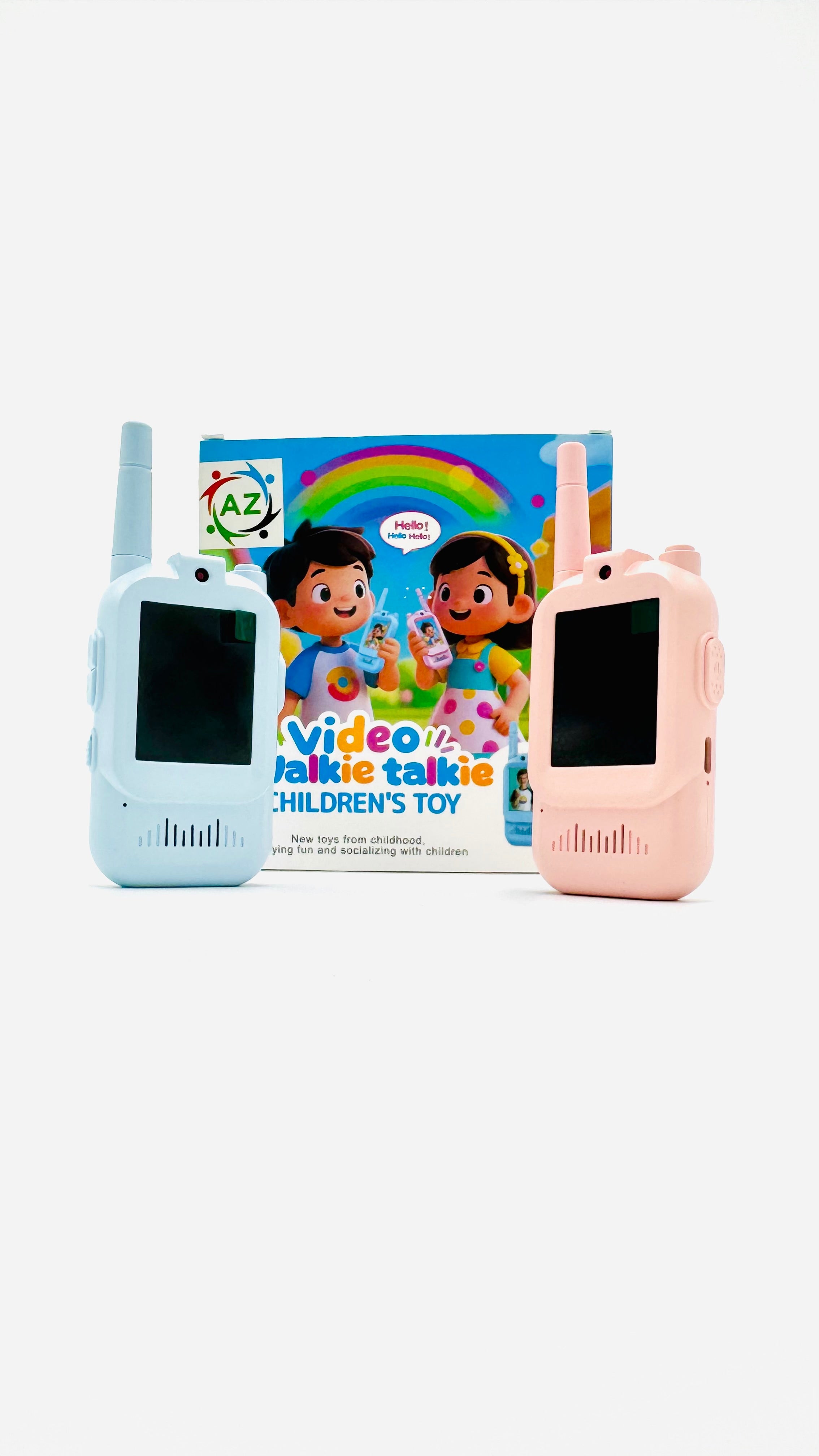 Blue and pink kids video walkie talkie pair with box