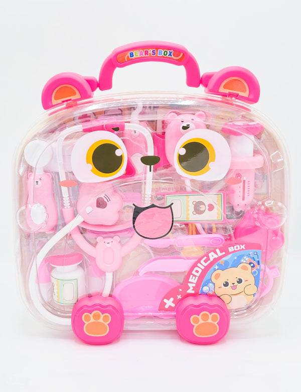 Bear's Box Doctor Kit — Pink Carry Case Medical Play Set