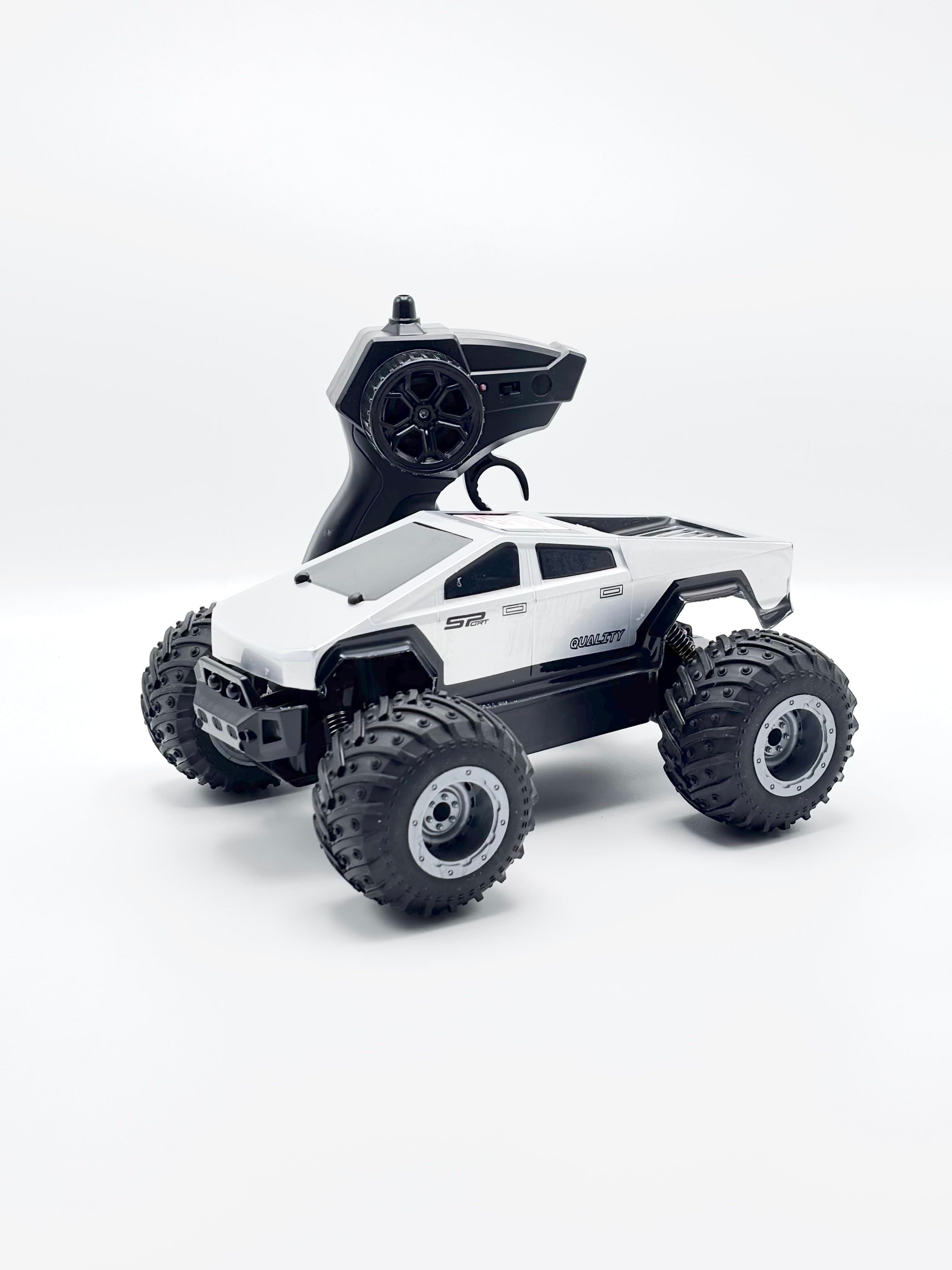 Silver RC rock climber truck with remote control