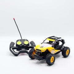 Yellow RC buggy side view