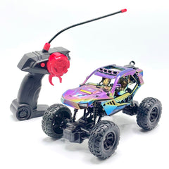 Iridescent chrome RC rock crawler with remote control