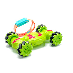 Green stunt car with mecanum drift wheels