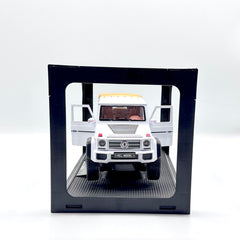 Die-cast SUV front view in display case